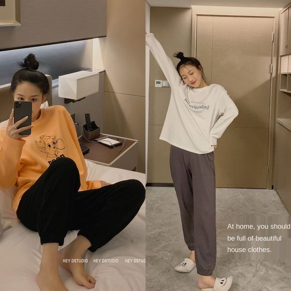 

dstudio small house autumn and winter new midi cotton soft cotton women's group color contrast casual fashion pajamas clothes home furn, Gray