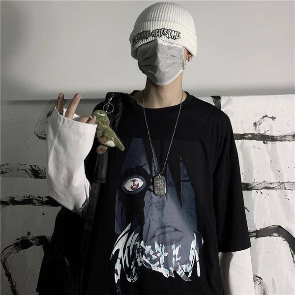

harajuku naruto tshirt streetwear men autumn amine t-shirt casual patchwork cartoon male funny loose japan t shirt boys, White;black
