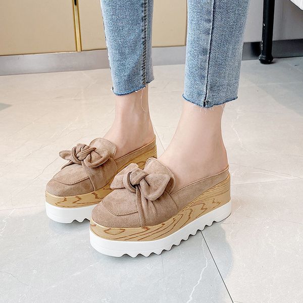 

women's shoes wedges slippers 7cm heel shoes platform wedges heel casual female botas 35-40 slip on x1020, Black