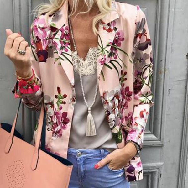 

new fashion women's blzer casual floral printed coat female long sleeves cardigan jacket ladies flower silm turndown collar, White;black