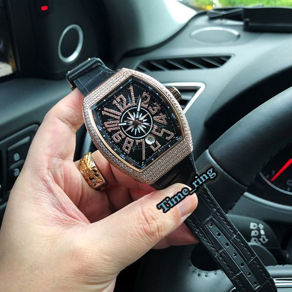 

edition v45 sc dt diamond digital dial rose gold diamond case automatic mechanical movement mens watch leather strap designer watches, Slivery;brown