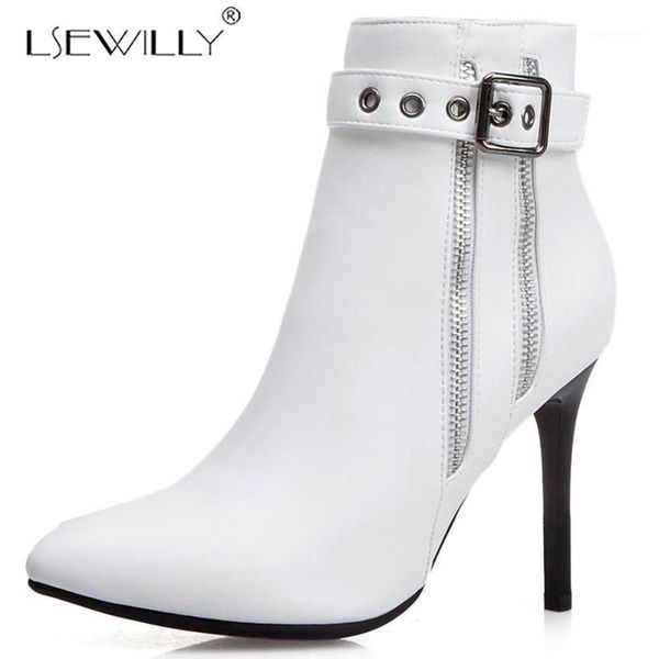 

boots lsewilly punk zipper buckle strap pu leather thin high heels black red white yellow ankle fall winter shoes booties women1