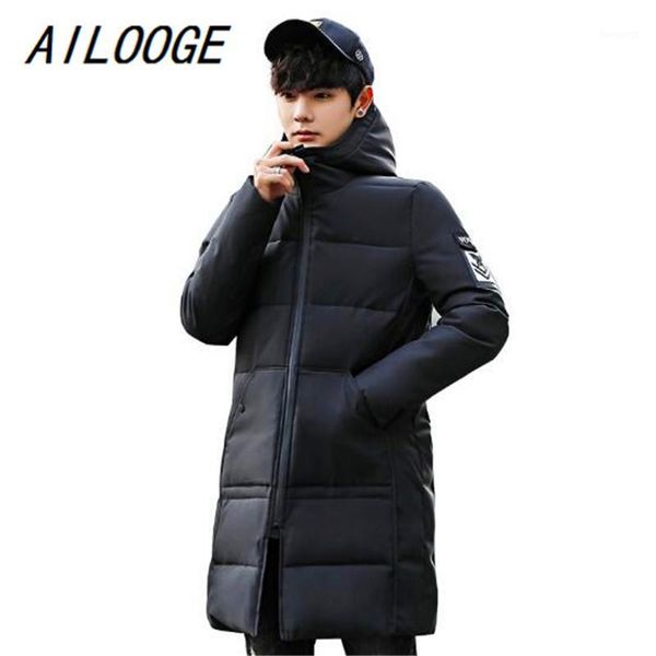 

ailooge plus size winter men parka jacket long coat male thick cotton-padded jacket parka coat male fashion casual1, Black