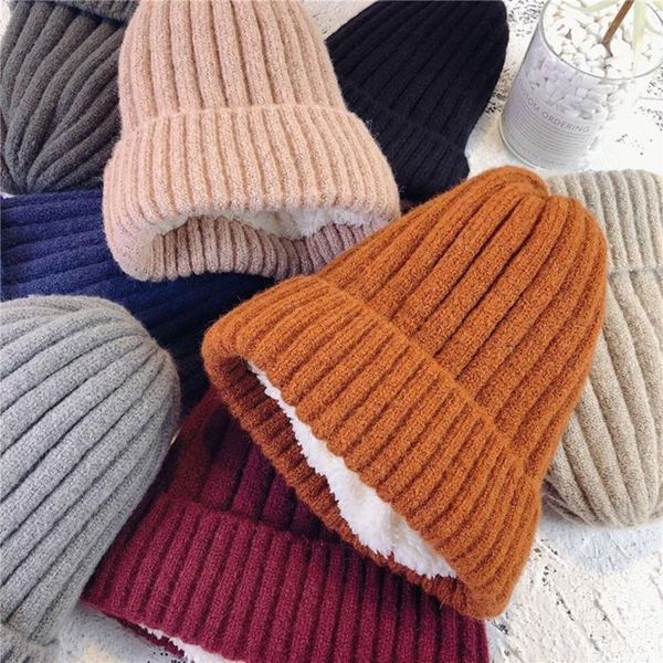 

beanie/skull caps autumn winter wool knitted hat plush and thicken warm beanies hats casual women solid cover head thickened, Blue;gray