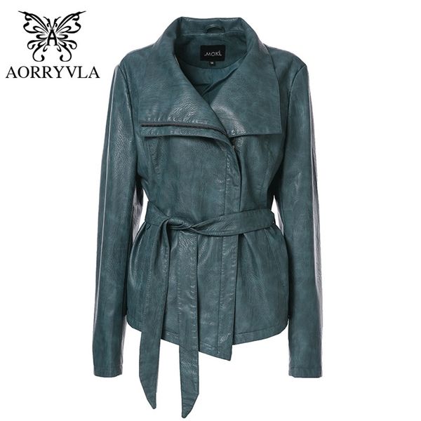 

aorryvla new spring women jacket leather plus size full sleeve turn-down collar zippers short slim ladies leather jackets 201226, Black