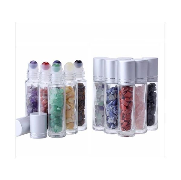 

essential oil diffuser 10ml clear glass roll on perfume bottles with crushed natural crystal quartz stone,crystal roller jllngn mx_home