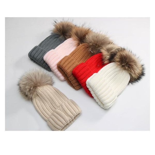 

dankeyisi 2018 winter child hat skullies beanies boys girls fur ball cap real raccoon pom pom hats kids knitted bea qylifx