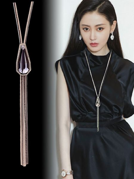 

пневматического пистолет высокого качества черной имитация кристалла ожерелье женщины моды чистая красный свитер цепь длинных кисточек униве, Silver