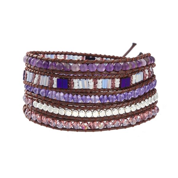 

bohemian purple gemestone crystal japan seed bead 5 wrap beadwork statement bracelet jewelry for women y200730, Black