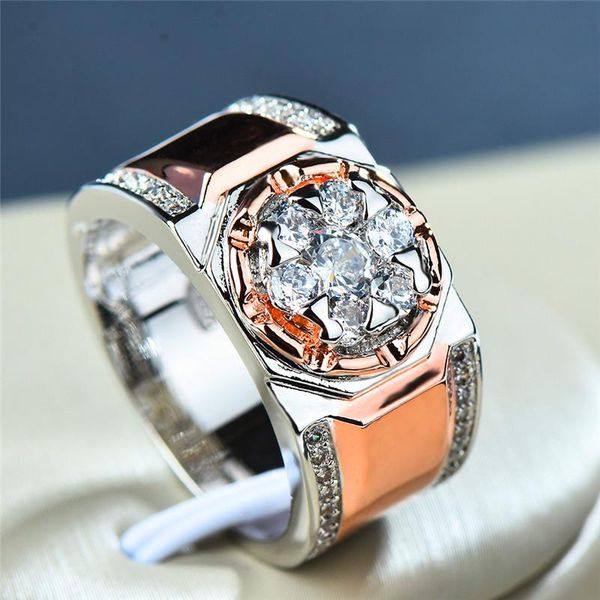 

band rings luxury male female big zircon stone ring fashion 925 silver/rose gold wedding jewelry vintage men women party