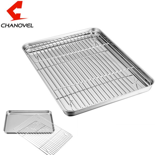 Chanovel bandeja de cozimento com rack de refrigeração removível conjunto de aço inoxidável folha de panela não tóxica, usada para forno, máquina de lavar louça 201023