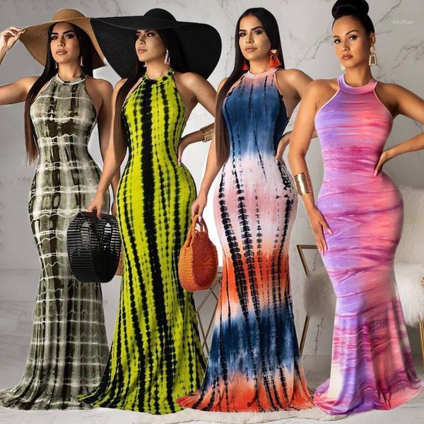 

explosive print gradient gradient stripe slim bag hip skirt temperament sleeveless cutout tie-dye beach dress1, White;black