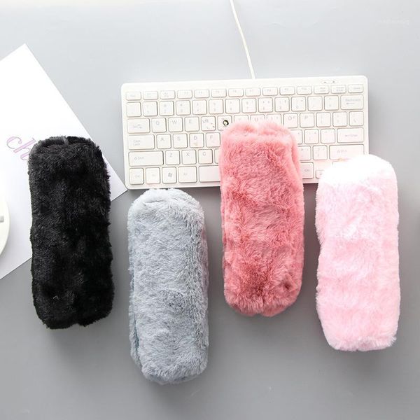 

pencil cases 1 pcs solid color plush bag school student supplies girl cute pen box boy stationery storage bag1