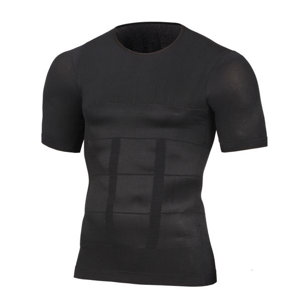 

men's slimming shaper posture corrector t-shirt compression body building shirts, Black;brown
