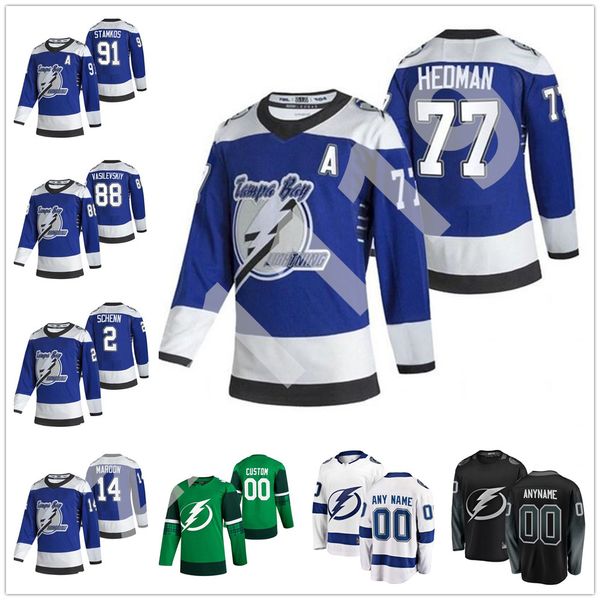 

ice hockey reverse retro tampa bay lightning jersey 71 anthony cirelli 18 ondrej palat 98 mikhail sergachev 9 tyler johnson 37 yanni gourde, Black;red