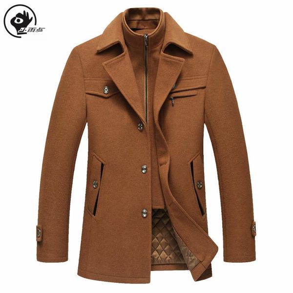 

little rain wool jacket men wool coat abrigos hombre mens blend thick windbreaker male business overcoat winter coat men, Black