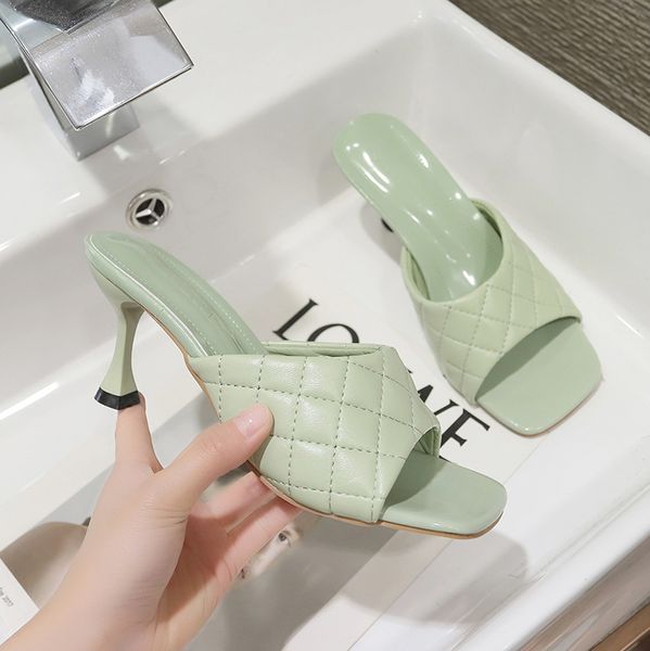 

2021 luxury design slides female crutches fetish high heels see green stiletto toe slippers prom shoes 10h5, Black