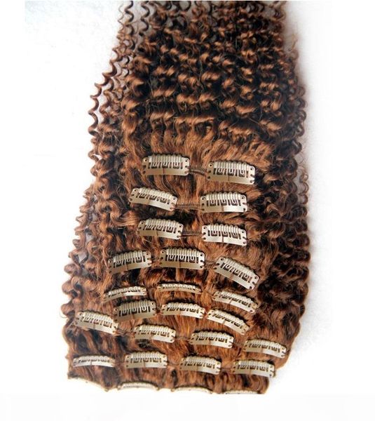 

dark brown clip in human hair extensions remy brazilian kinky curly clip ins 8pcs set 100g need 1-3 sets human hair bundl10-36 inchs, Black