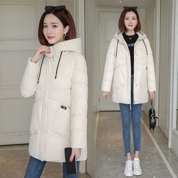 

women winter hooded warm coat cotton padded jacket big pockets female long parka womens wadded jaqueta feminina slim parkas 201208, Black