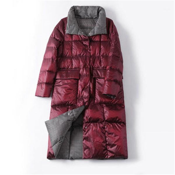 

2020 new winter women's long down coat solid plus size female white duck down coats double-sided overcoat loose pocket outerwear1, Black