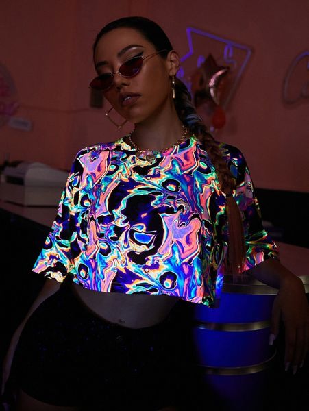 

reflective allover print crop tee c7ka#, White