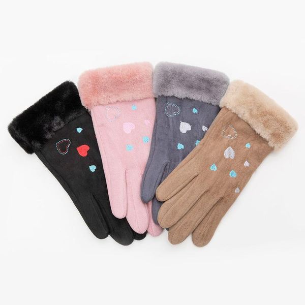 

new winter gloves women solid color plus velvet warm gloves touch screen mittens embroidery cute windproof outdoor, Blue;gray