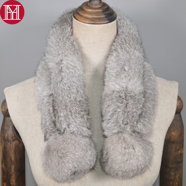 

women real rabbit fur scarf 100% genuine rabbit fur warm soft neckerchief fashion handmade real rabbit fur ring scarves y201007, Blue;gray