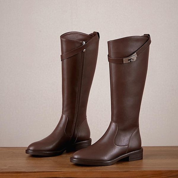 

qzyerai new style knee-high boots genuine leather women boots motorcycle warm female winter women shoes 100% cowhide, Black