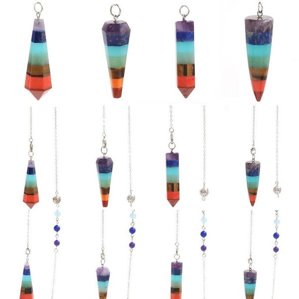 

7 chakra pendulum natural stones reiki charm healing gems pendants for dowsing divination women men wicca pendulo stone qylsim, Black