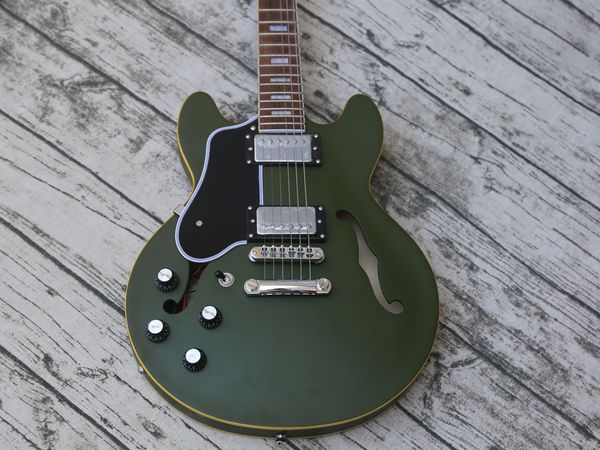 

satin finish, lefty jazz hollow body electric guitar, small body339