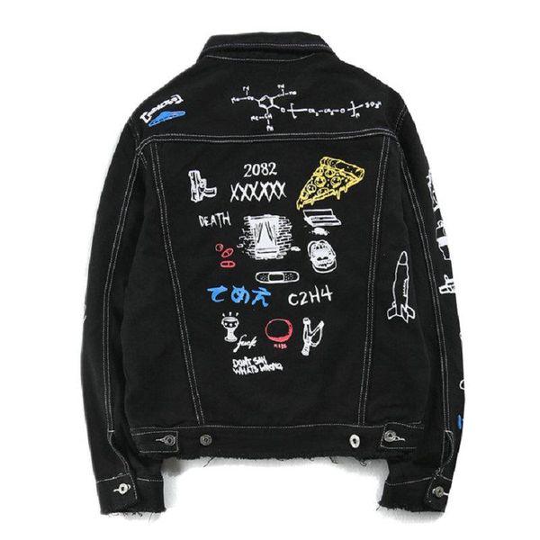 

jacket 2021 streetwear hop fashion masculina jeans jaqueta men hip jacket jackets denim printed coats cowboy winter new autumn gwvaa, Black