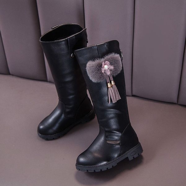 

princs warm long boots plush 2020 leather children' boot tube sho, Black;grey
