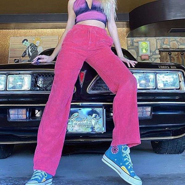 

elastic women's corduroy autumn high 2020 waist loose straight casual pants, Black;gray