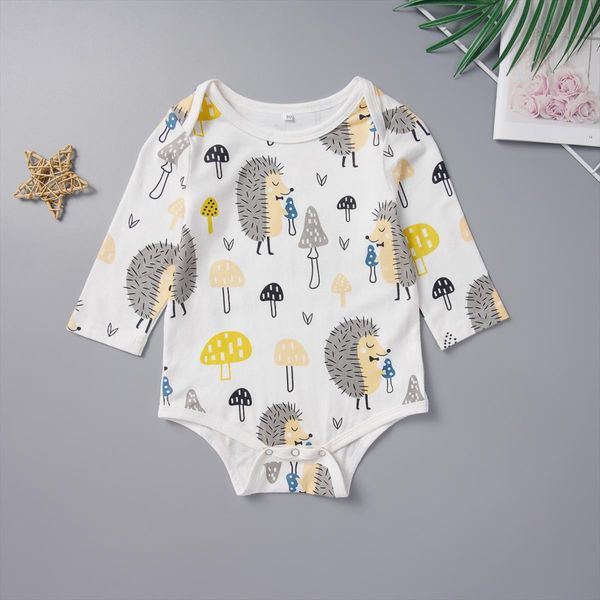 

infant boys girls bodysuit cartoon hedgehog printed newborns long sleeve fashion autumn winter jumpsuit baby clothes 0 3y, Blue