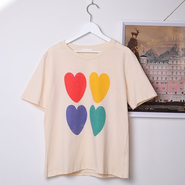 

new color hearts beige graphic tees woman summer round neck short sleeve cotton shirts t-shirt casual vintage boho tshirt 2021 g96w, White