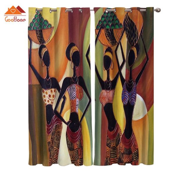 

african women mural window curtains living room outdoor fabric drapes curtain home decor