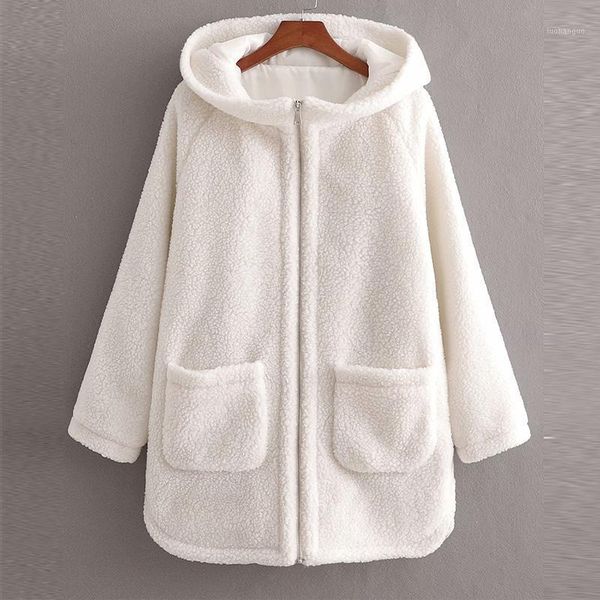 

harajuku women autumn winter fleece coats 2021 fashion solid hooded wool jacket elegant casual female warm thick cold outwear1, Black;brown