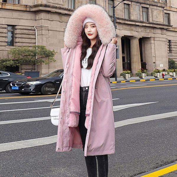 

size women parka 4xl thick jacket removable liner warm cotton down winter 2020 loose coat plus outerwear long simplicity female ukiht, Black