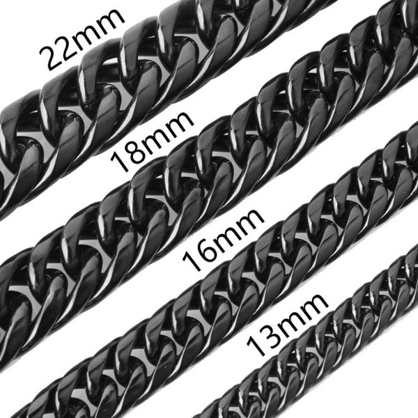 

9/11/13/16/18/22mm 7-40"handmade stainless steel fashion black lobster buckle cuban chain mens boys jewelry necklace or bracelet, Silver