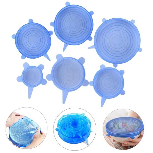 

food savers & storage containers 6pcs/set stretchable silicone fresh cover reusable lid bowl covers keeping sealed seal vacuum wrap