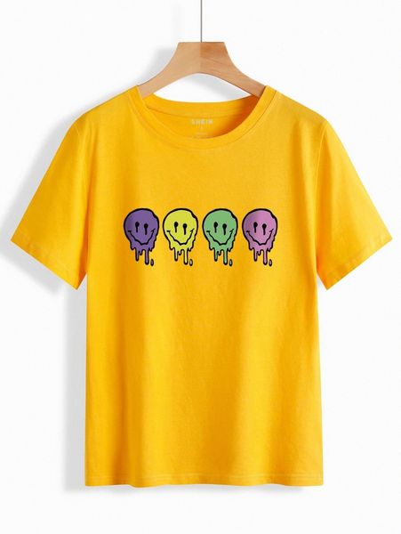 

smile print round neck tee m4a1#, White