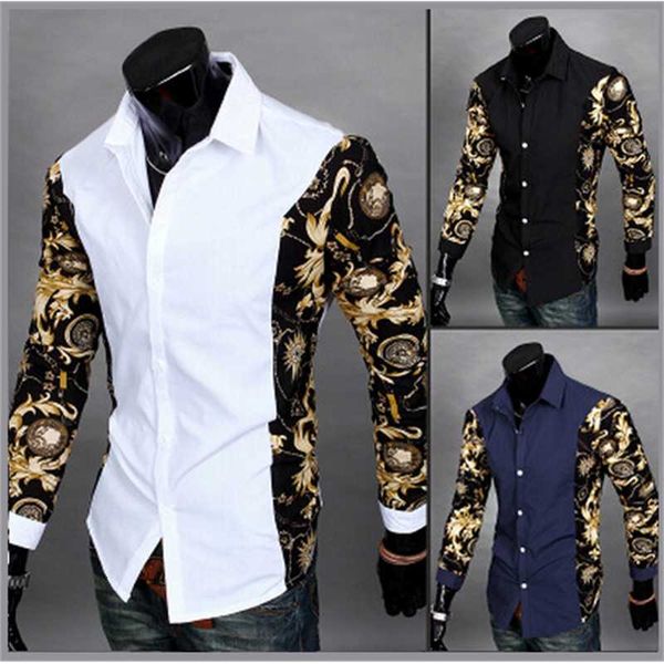 

mens shirts new arrival fashion style men shirt fashion patchwork striped long sleeve slim fit shirt for men, White;black