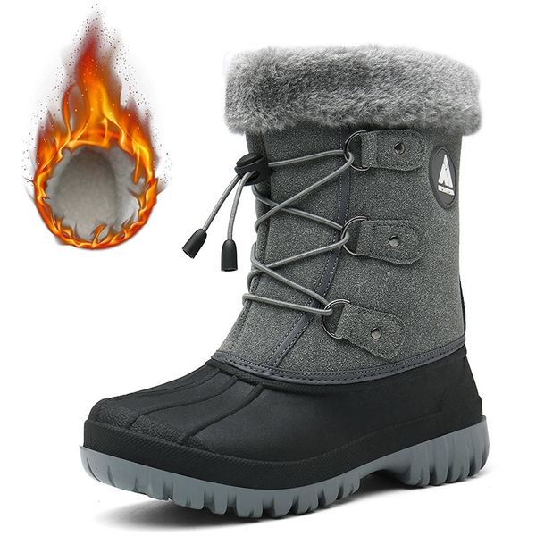 

warm girls winter kids plush snow boys outdoor sneakers children cotton shoes mid-calf boots tenis infantil y200104, Black;grey