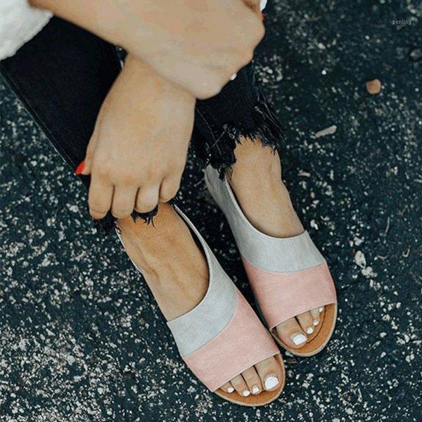 

dropship isoojog women's sandals summer 2020 new women's bare toe wedge comfortable sandals flat fish mouth sandals35-431, Black