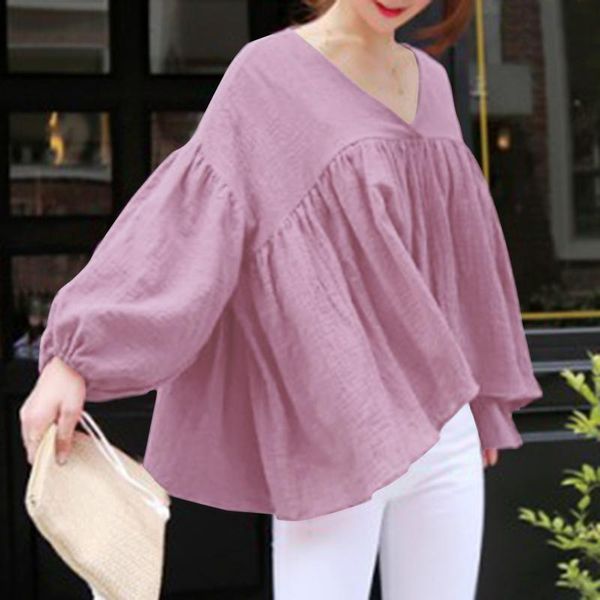 

vonda 2020 women blouses casual v neck long sleeve solid party shirts plus size bohemian blusas femme baggy hem s-5xl, White