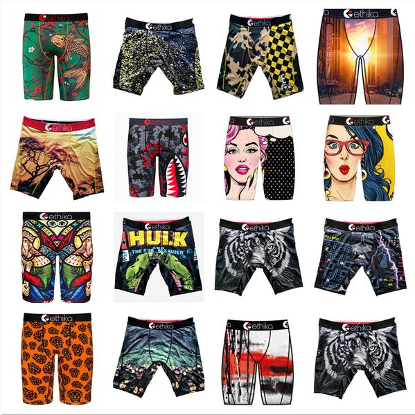 

elling good quality tide lack men's underwear printing sports breathable ethika ice silk tight-headed underwear male boxers, White;black