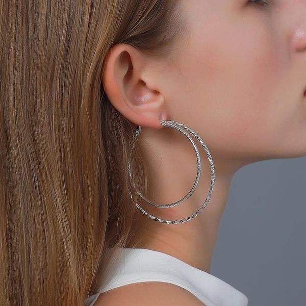 

gold and silvery color round drop big large simple earring for women alloy trendy two-layer earrings ear accessories 2021, Golden;silver