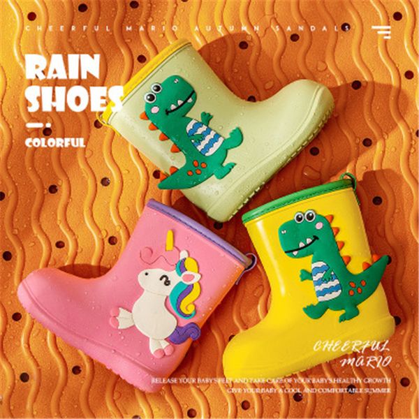 

girls cartoon for cute shoes dinosaur boys unicorn children waterproof pvc rubber non slip toddler kids rain boots, Black;red