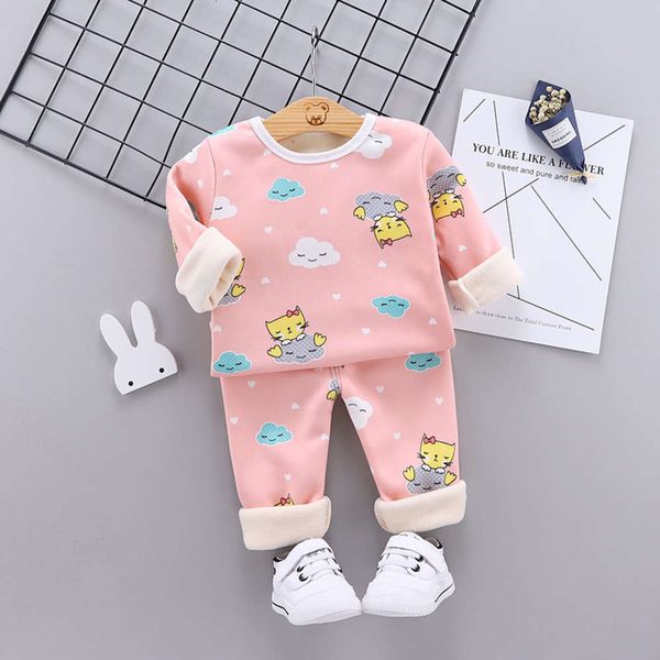 

home suit children's warm underwear with cashmere long sve pajamas in autumn and winter, Blue;red