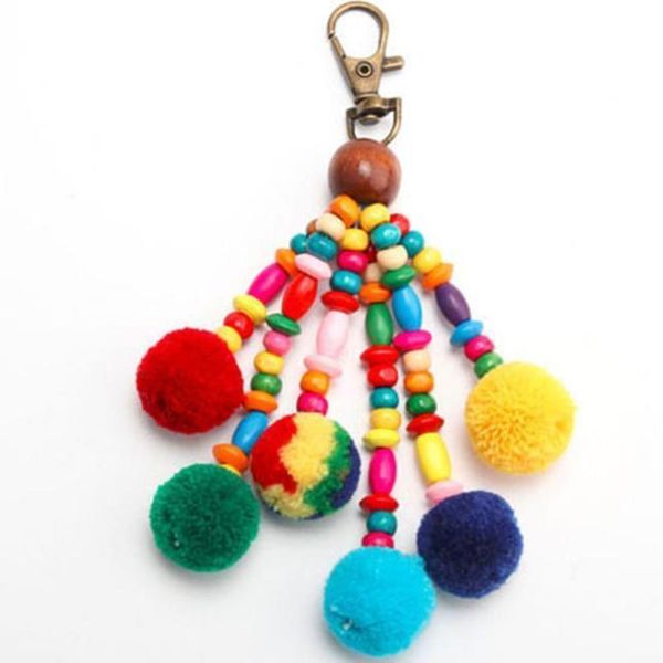 

handmade jewelry keychain with wooden pearl pom pom tassels keychain pompom keyring diy tassel key rings fashion jewelry qh6005 h jllrtz